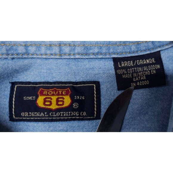 Route 66 Mens Large Blue Cotton Button Down Short Sleeve Outdoors Denim Shirt - Picture 9 of 9